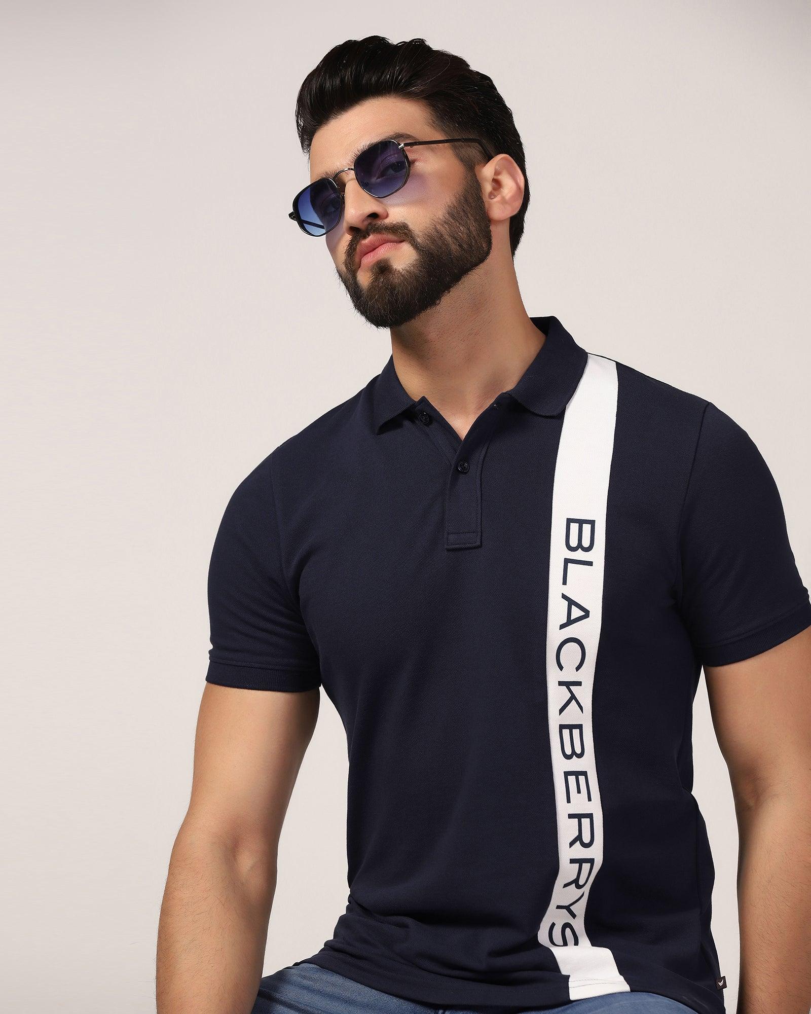 Polo Navy Printed T-Shirt - Blick - Blackberrys