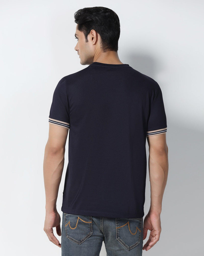 Crew Neck Navy Solid T-Shirt - Band