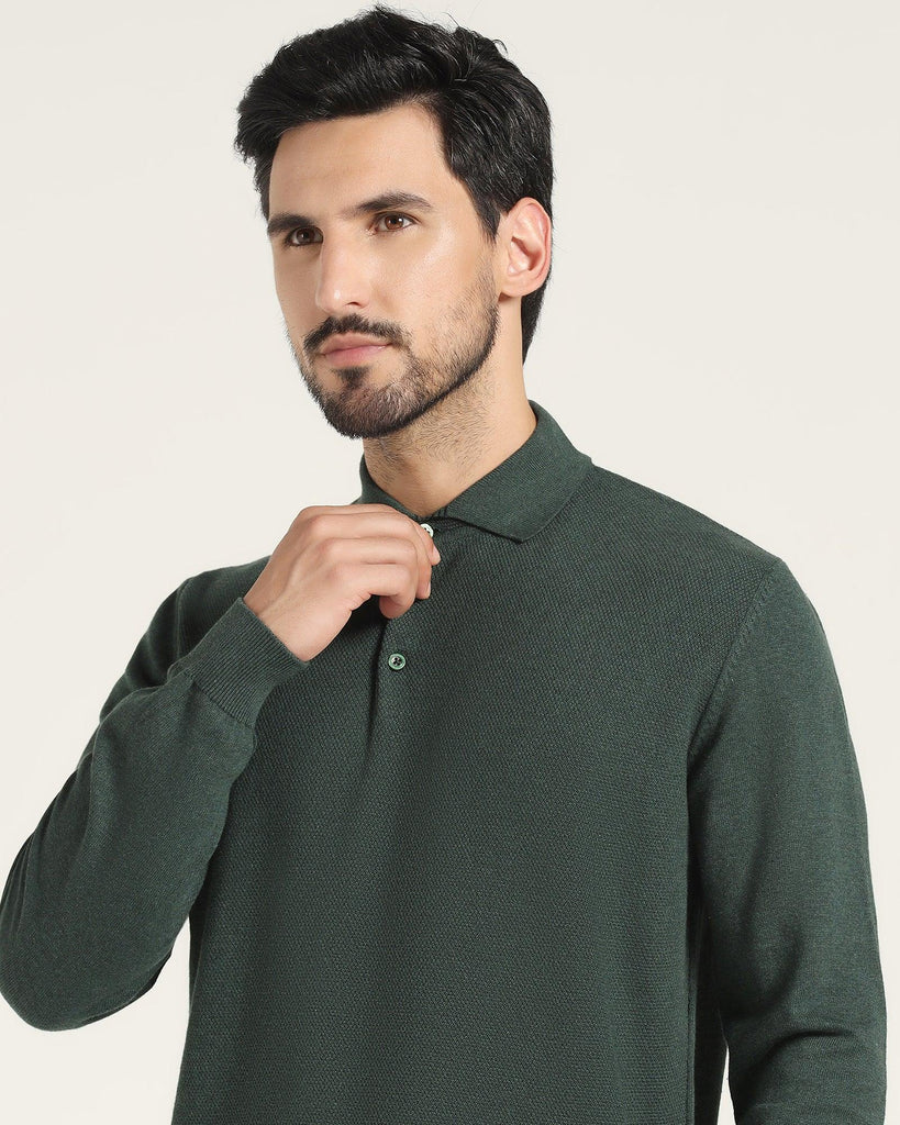 Polo Neck Green Solid Sweater - Jill