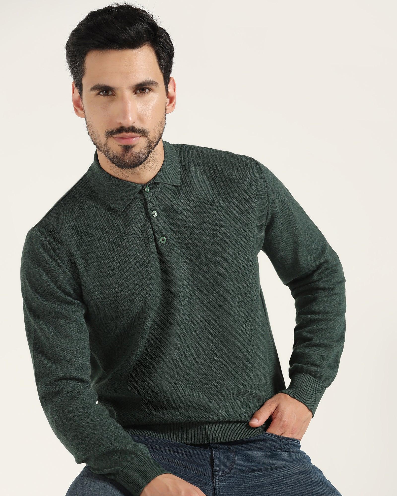 Polo Neck Green Solid Sweater - Jill