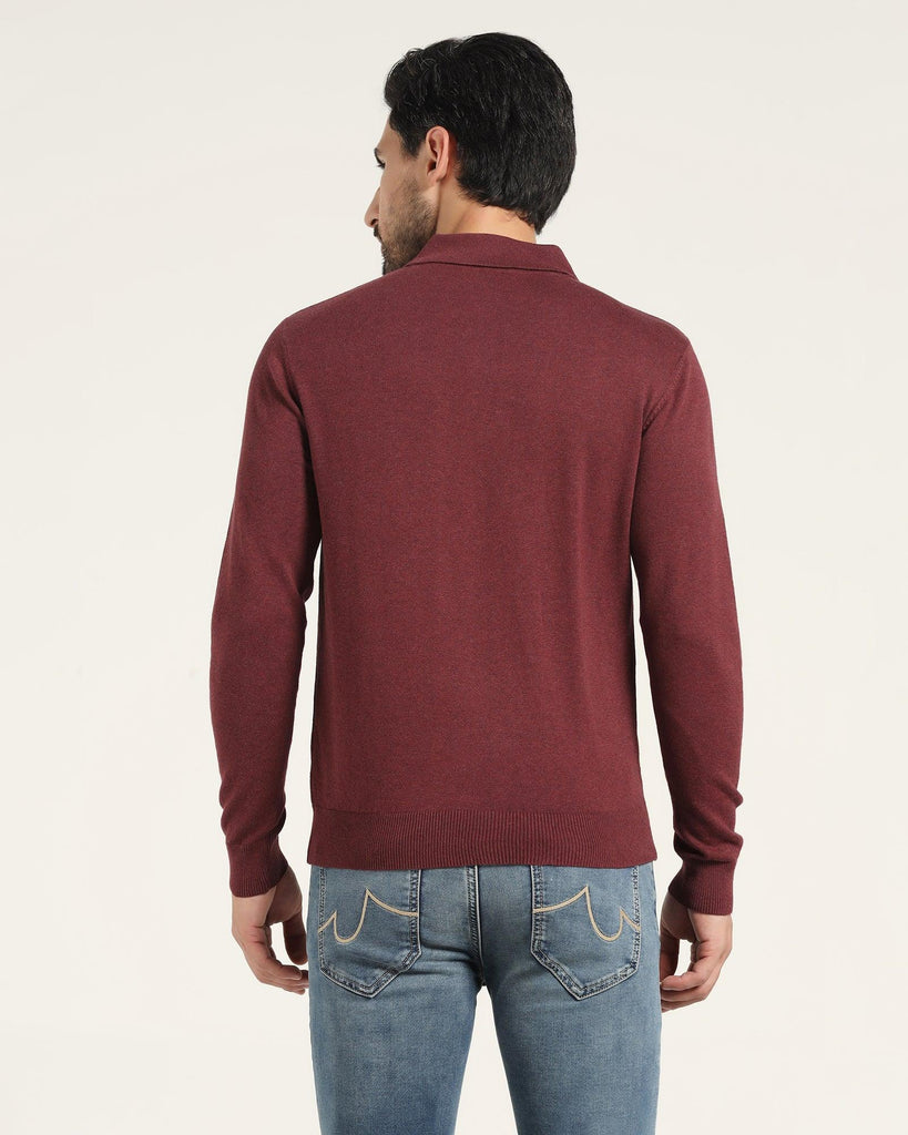 Polo Neck Maroon Solid Sweater - Jill