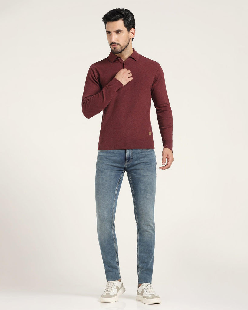 Polo Neck Maroon Solid Sweater - Jill