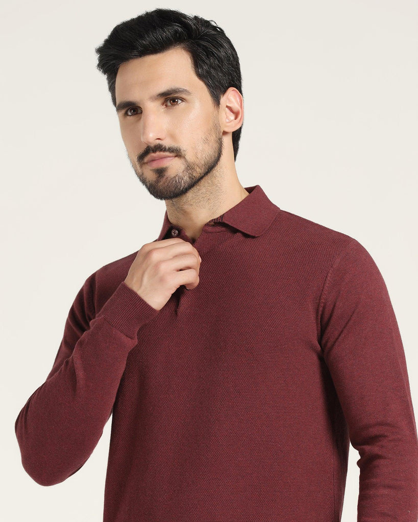 Polo Neck Maroon Solid Sweater - Jill