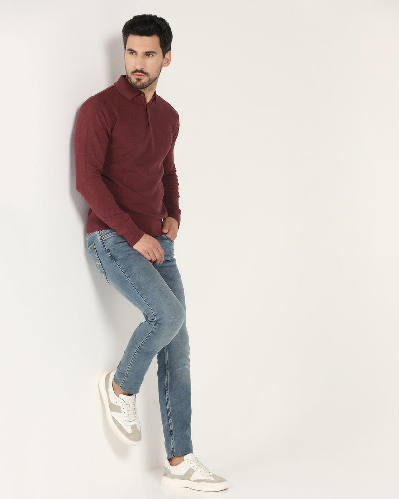 Polo Neck Maroon Solid Sweater - Jill