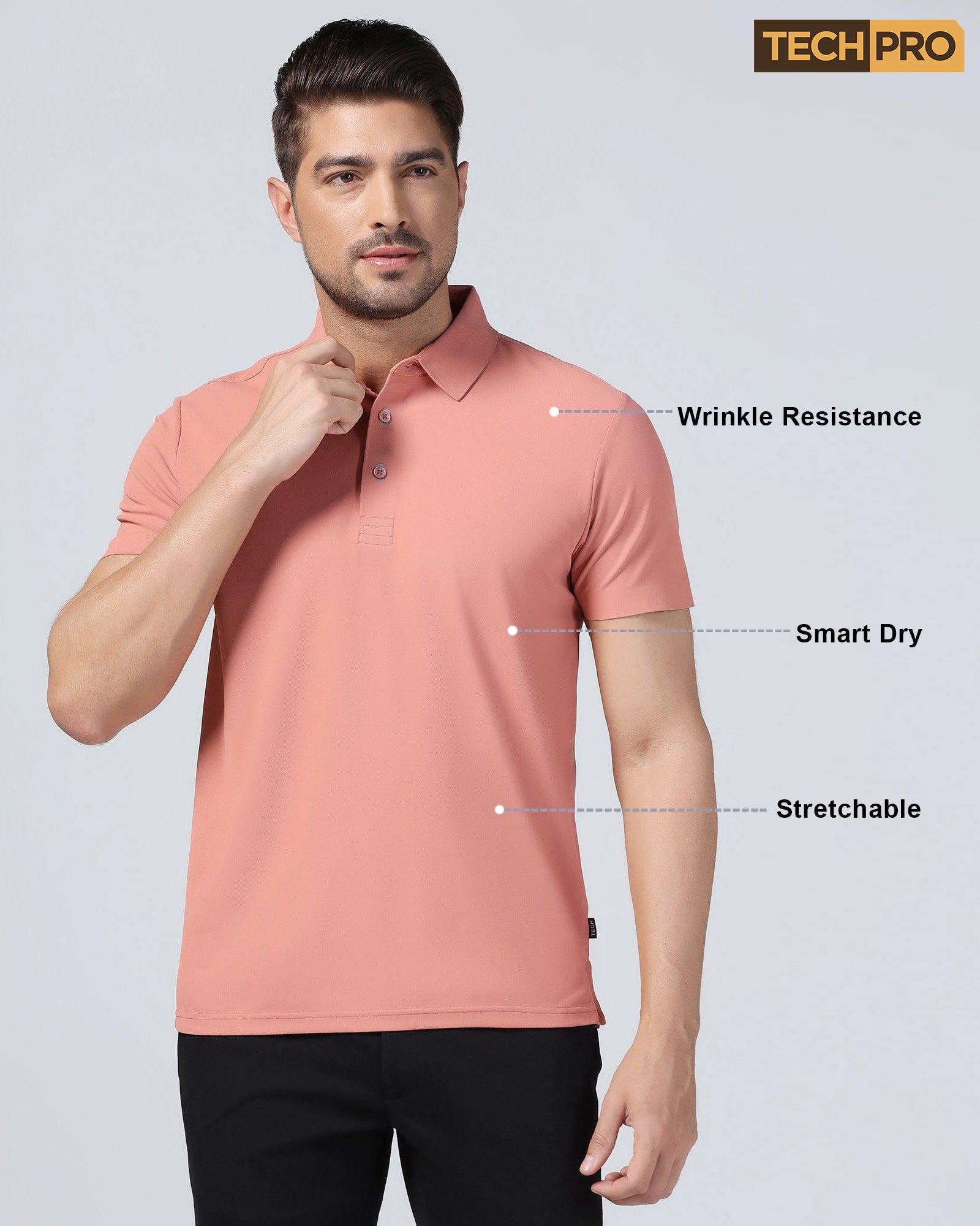 TechPro Polo Pink Solid T-Shirt - Carol