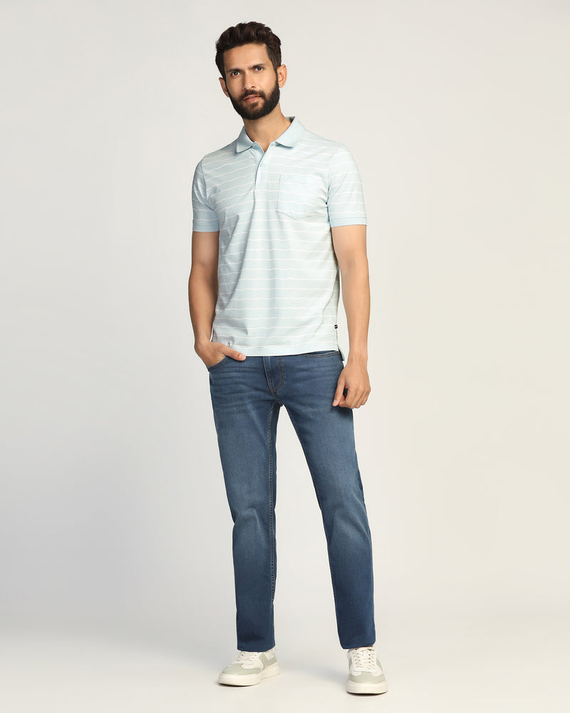 Boys Sky Blue Striped Polo T-Shirt main image 1