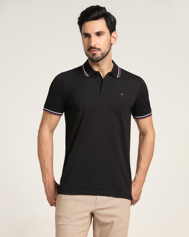 Polo Black Solid T-Shirt - Aquarius