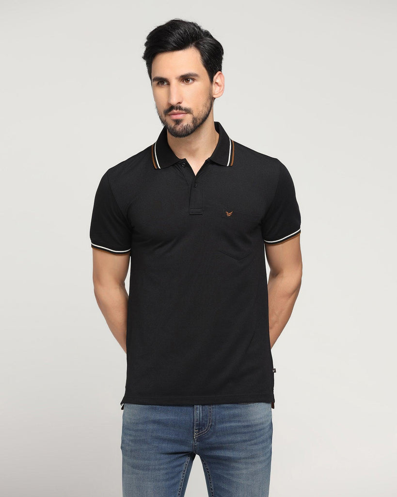 Polo Black Solid T-Shirt - Aquarius