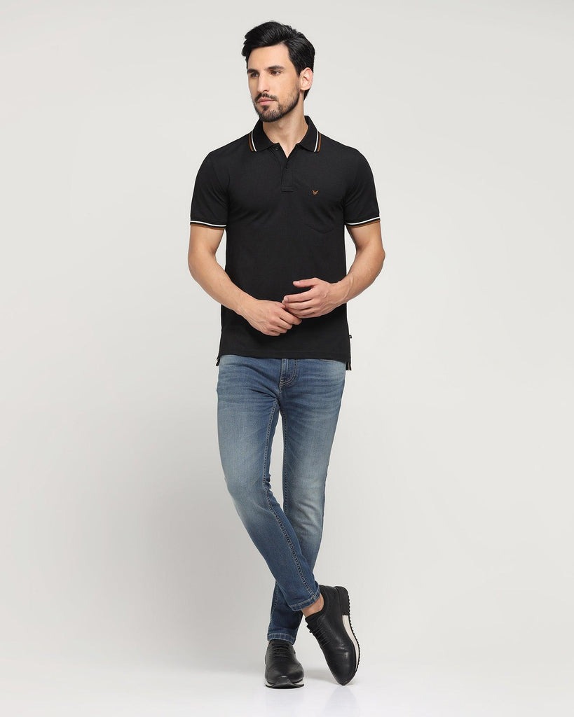 Polo Black Solid T-Shirt - Aquarius