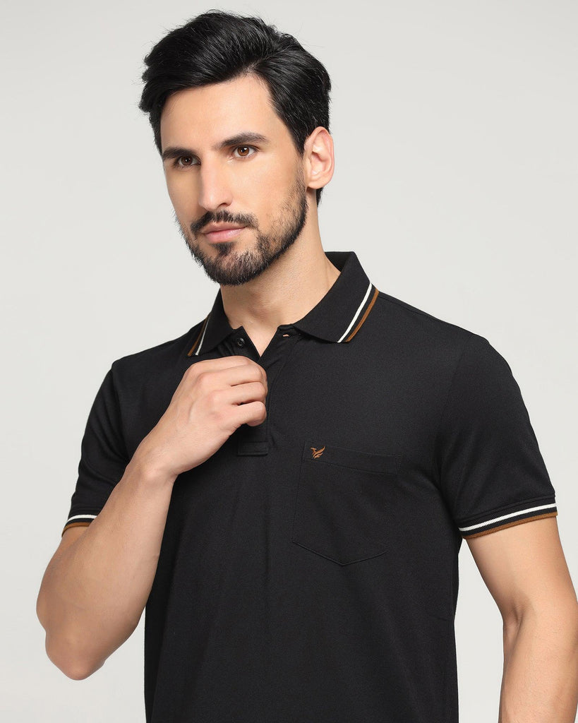 Polo Black Solid T-Shirt - Aquarius