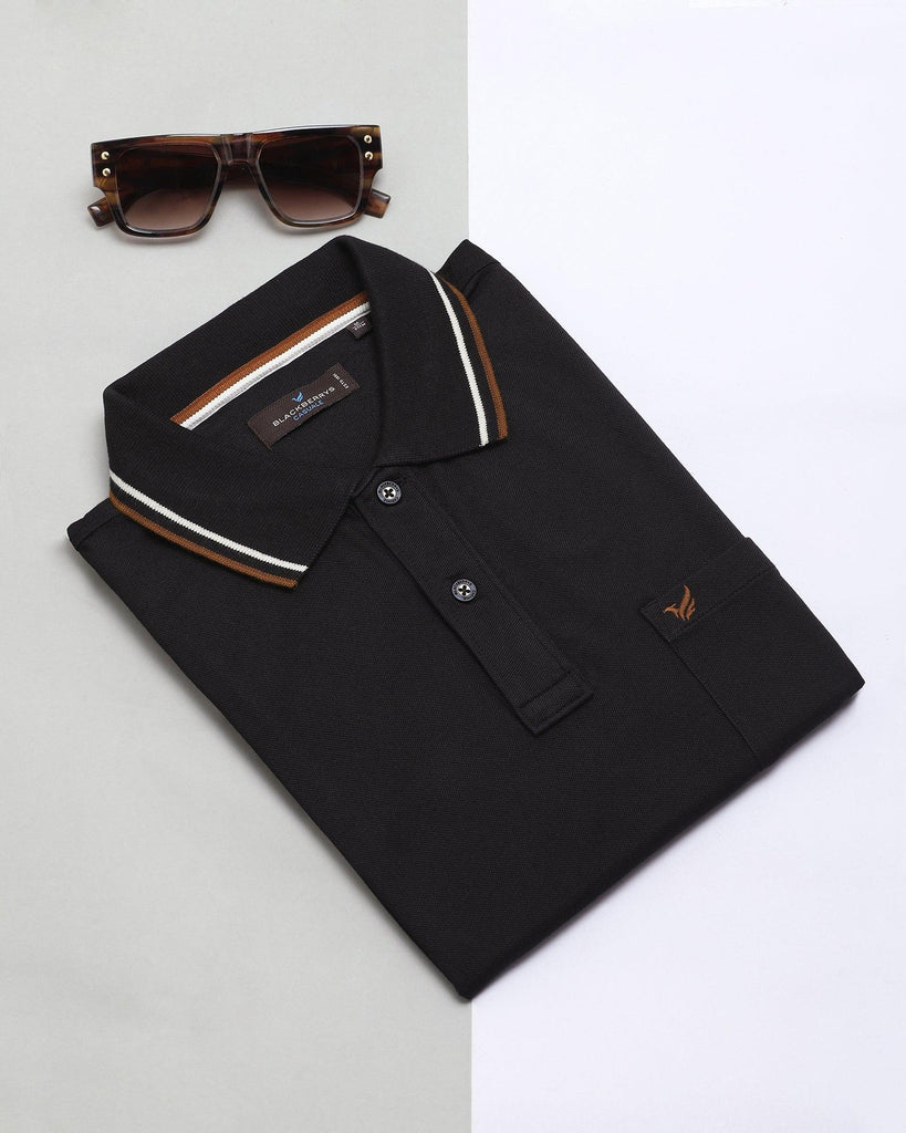 Polo Black Solid T-Shirt - Aquarius