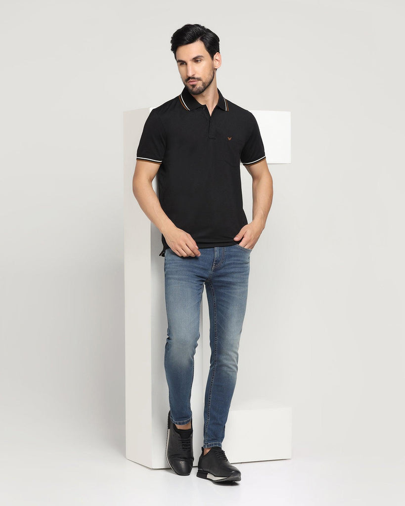 Polo Black Solid T-Shirt - Aquarius