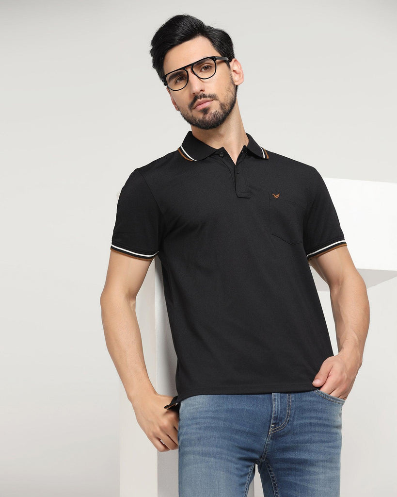 Polo Black Solid T-Shirt - Aquarius