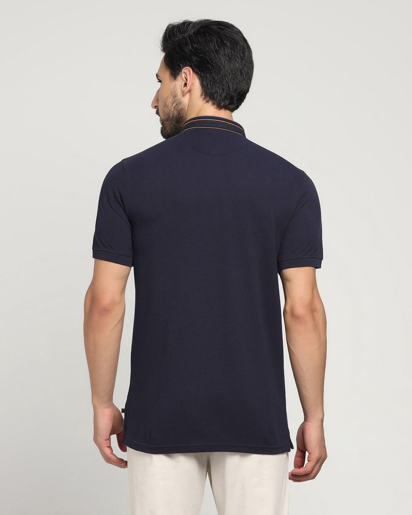 Mandarin Collar Navy Solid T-Shirt - Mortal