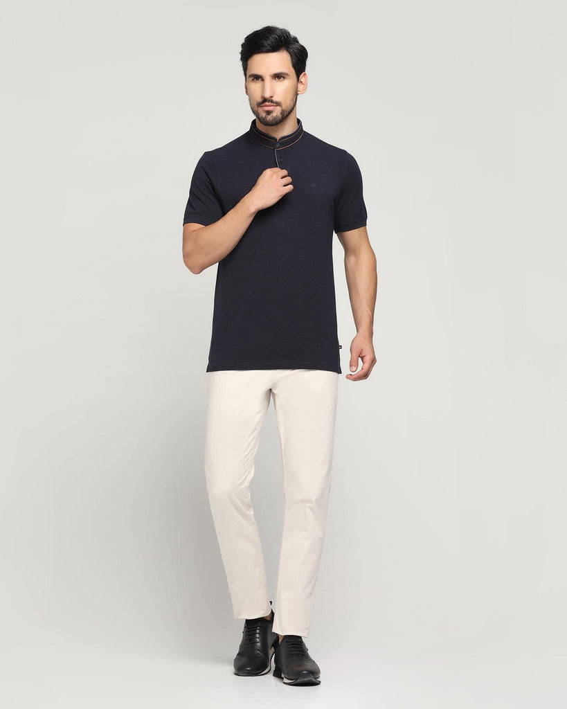 Mandarin Collar Navy Solid T-Shirt - Mortal