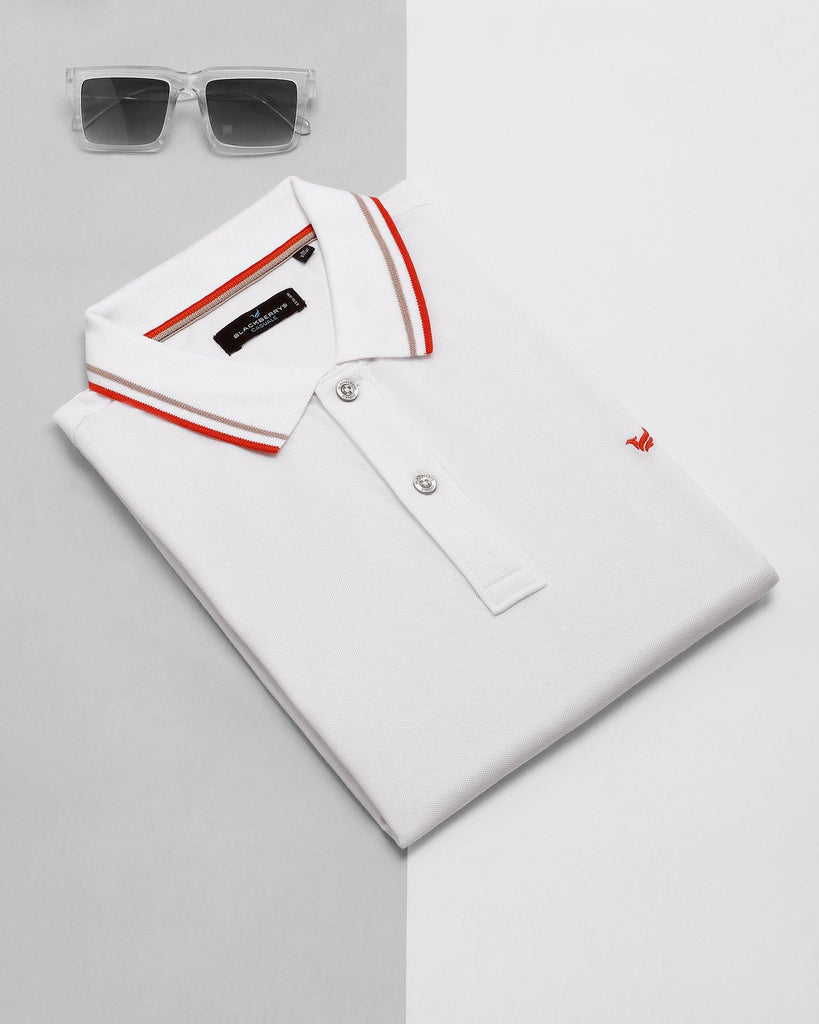 Polo White Solid T-Shirt - Aquarius