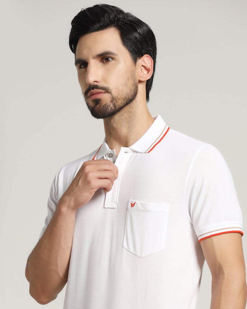 Polo White Solid T-Shirt - Aquarius