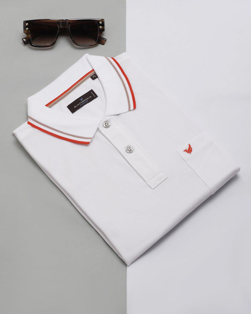 Polo White Solid T-Shirt - Aquarius