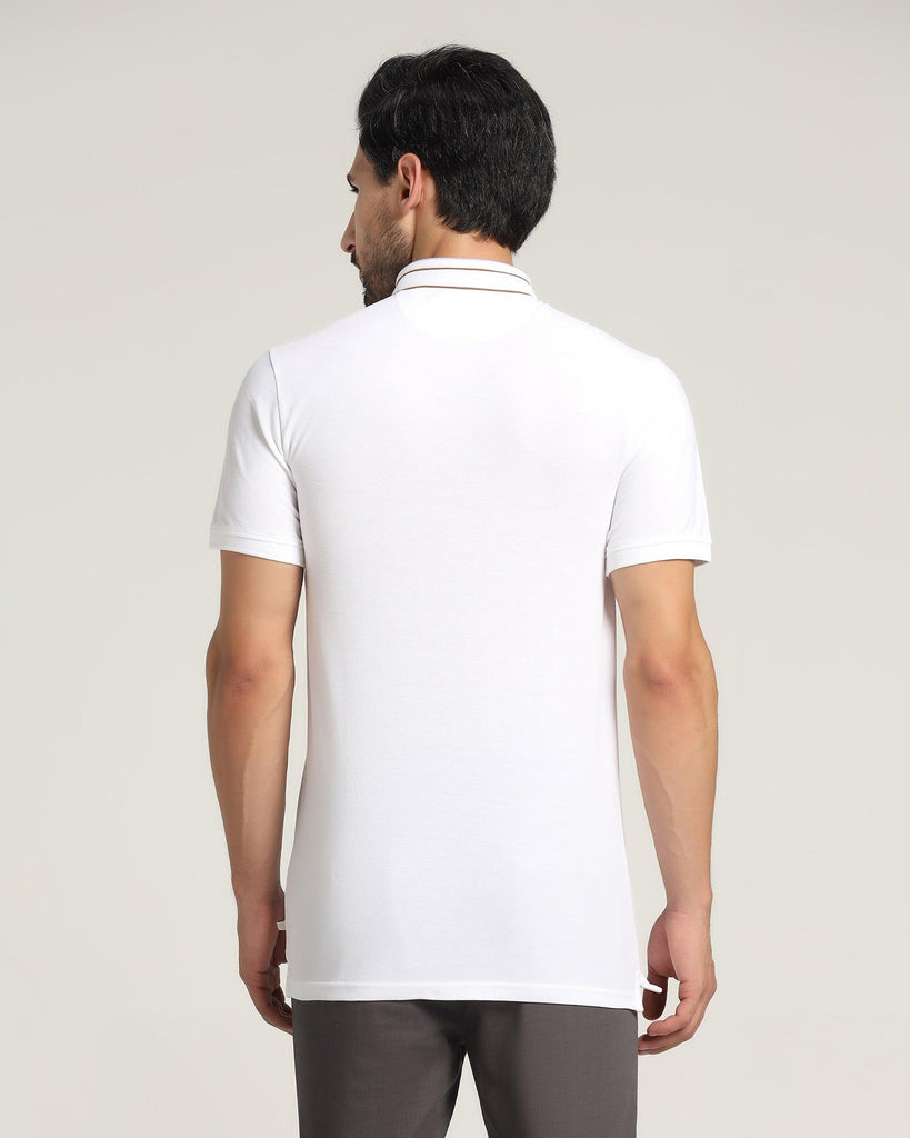 Mandarin Collar White Solid T-Shirt - Mortal