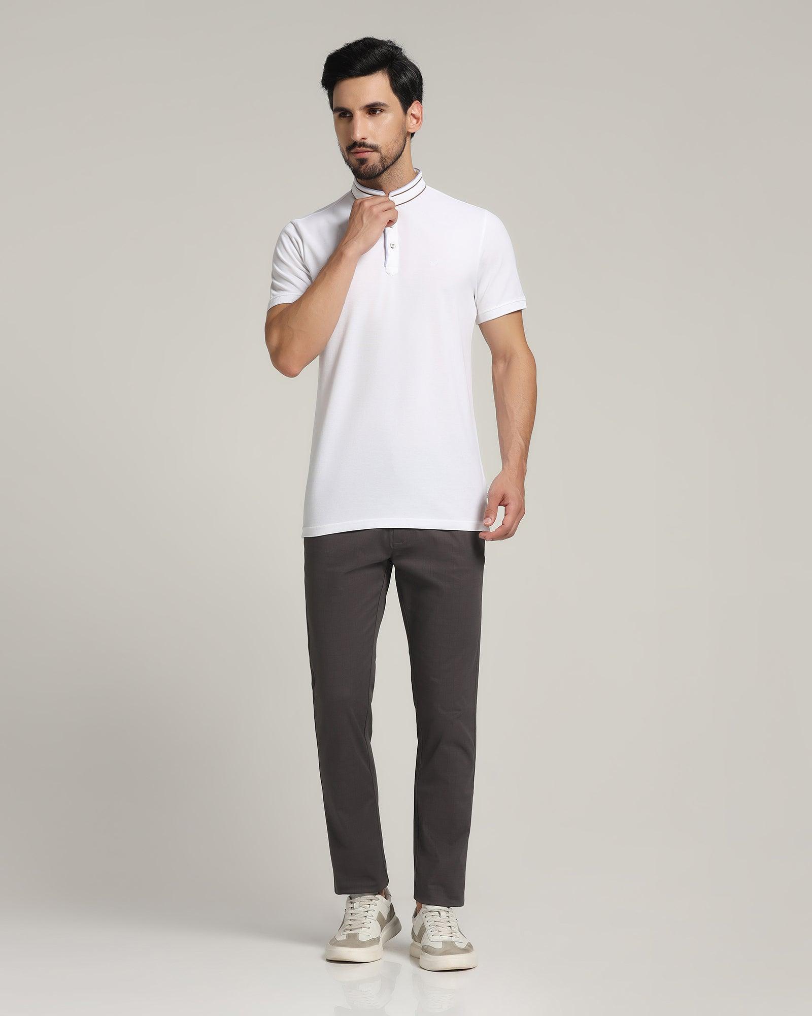 Mandarin Collar White Solid T Shirt Mortal