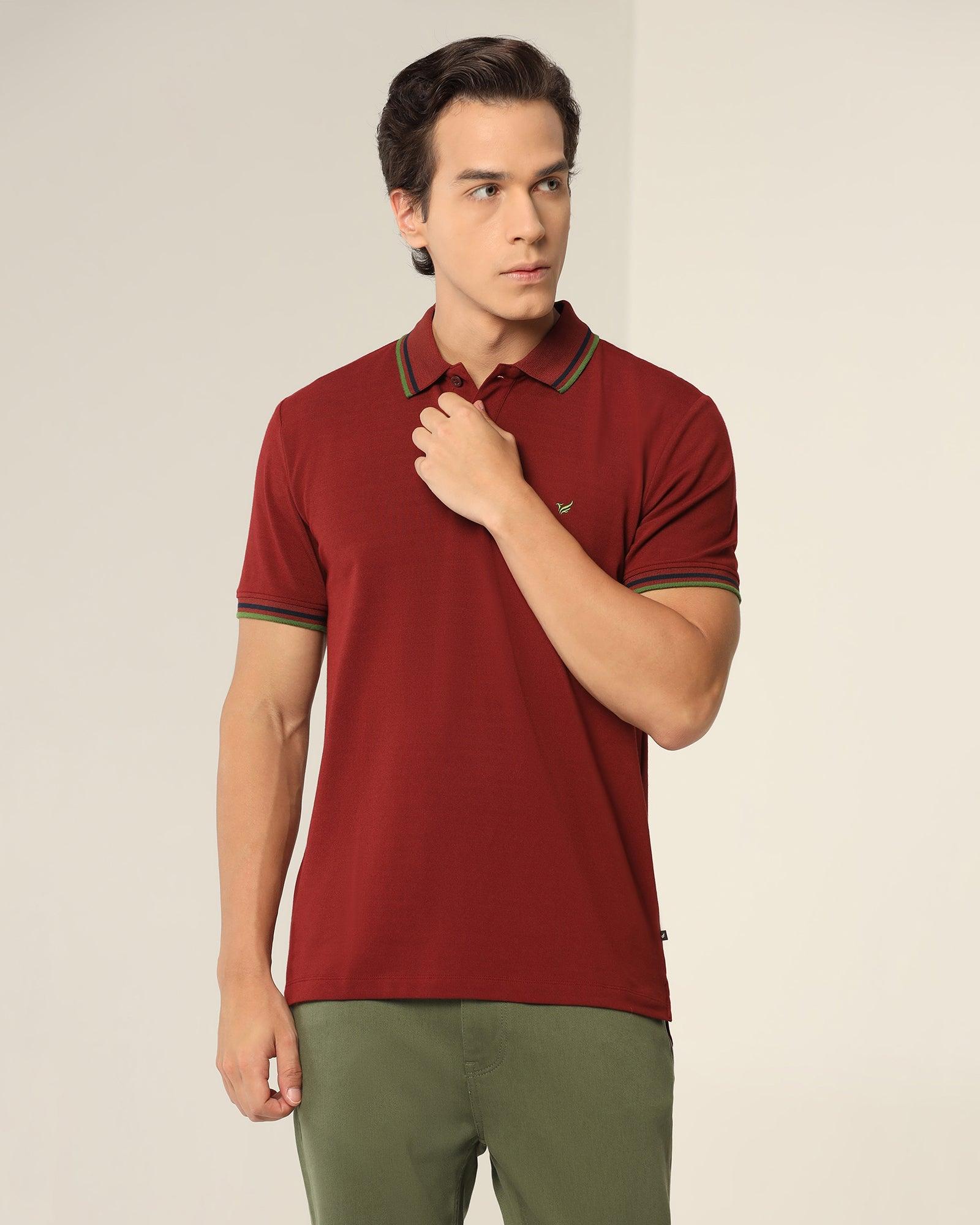 Polo Wine Red Solid T Shirt - Aquarius