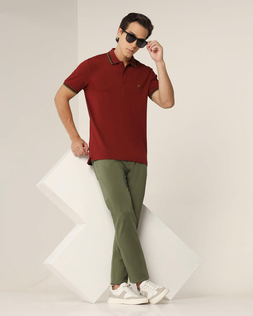 Polo Wine Red Solid T-Shirt - Aquarius