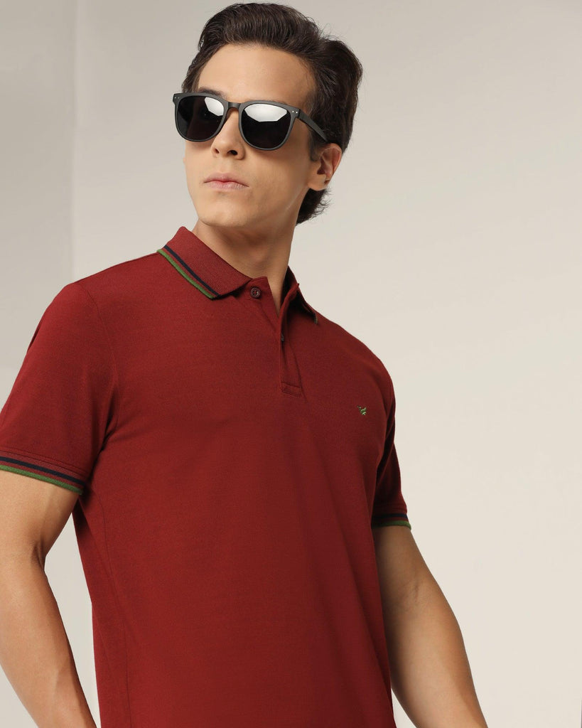 Polo Wine Red Solid T-Shirt - Aquarius