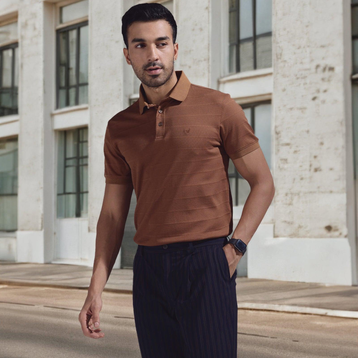 Buy Brown Striped Polo T-Shirt for Men from Blackberrys