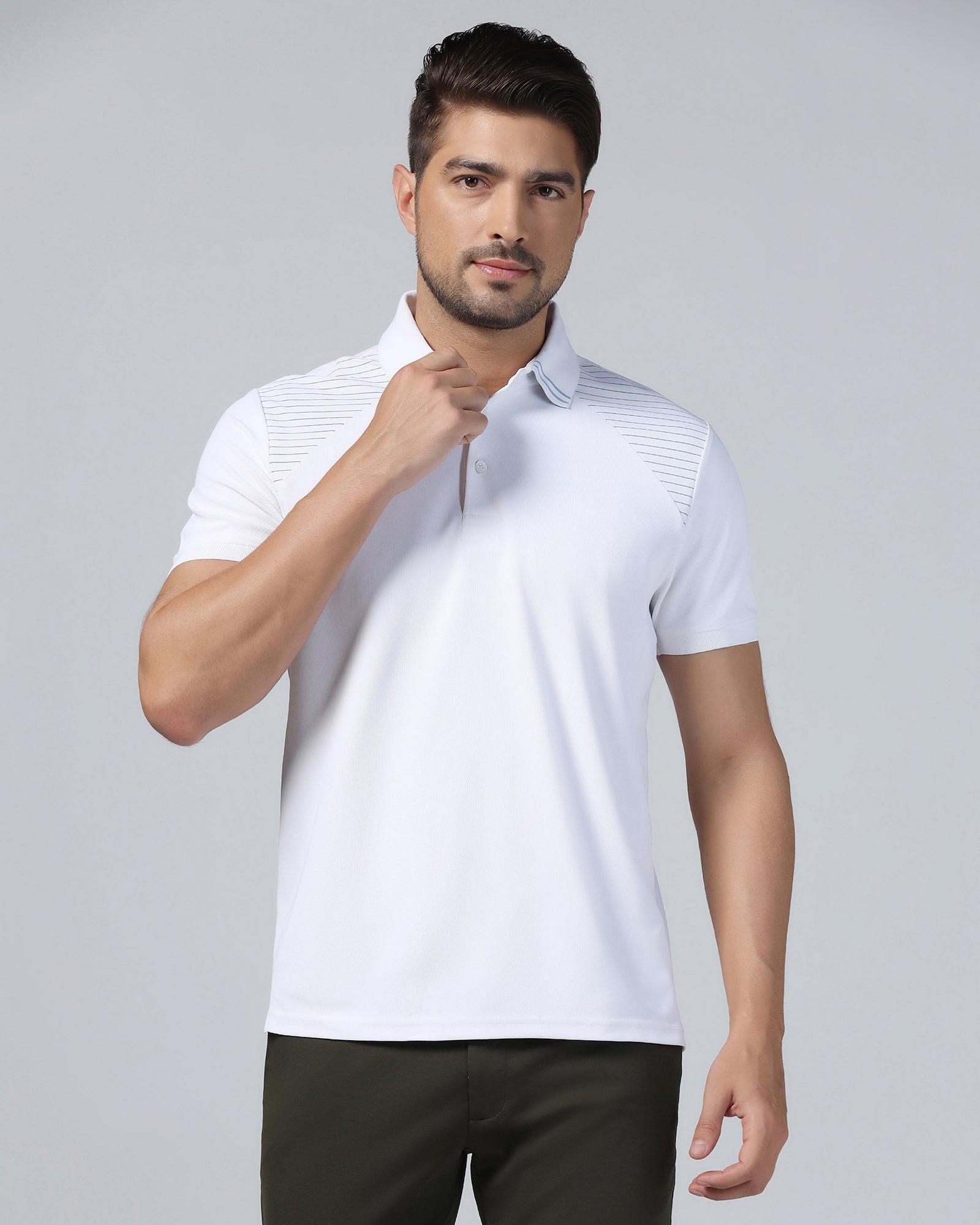 TechPro Polo White Printed T-Shirt - Ruby