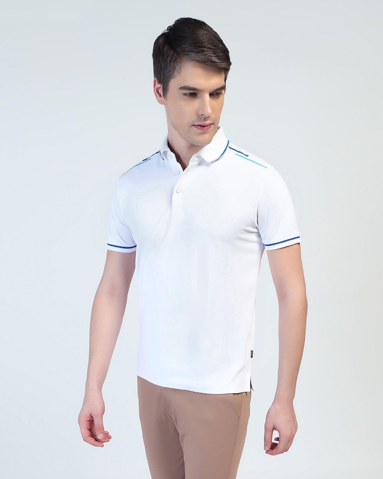 TechPro Polo White Solid T-Shirt - Limon