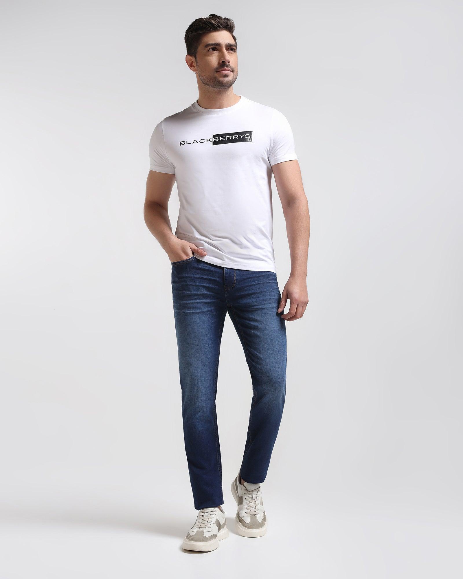 Crew Neck White Solid T-Shirt - Salsa - Blackberrys