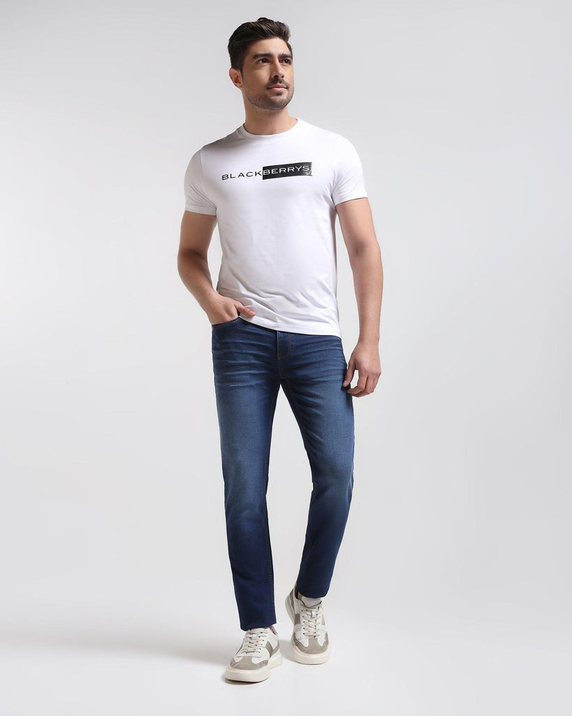 Crew Neck White Solid T-Shirt - Salsa