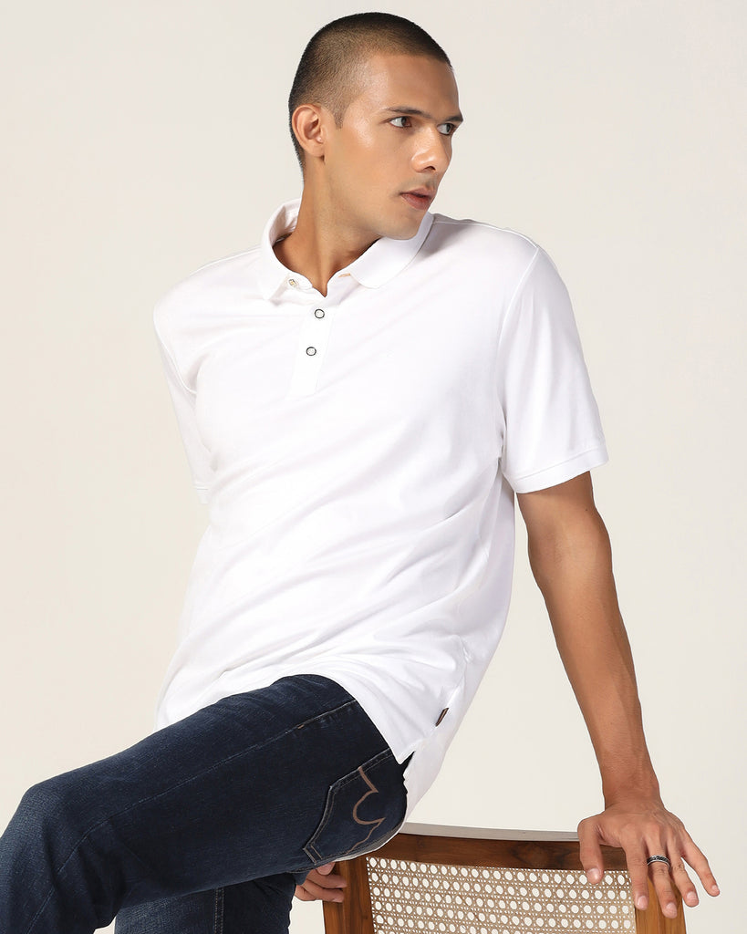 Polo White Solid T-Shirt - Toll