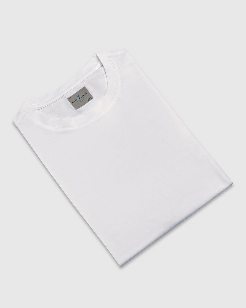 Crew Neck White Solid T-Shirt - Band