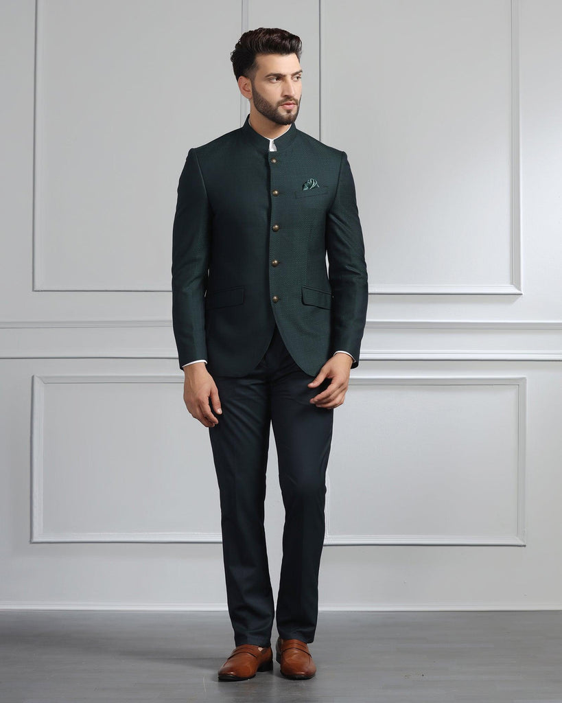 Two Piece Emerald Green Printed Formal Suit - Hellium