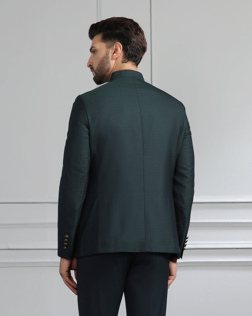 Two Piece Emerald Green Printed Formal Suit - Hellium