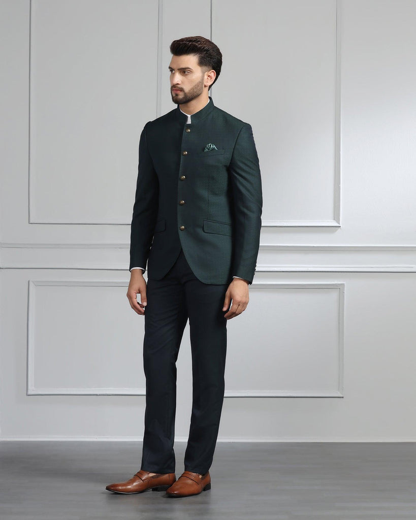 Two Piece Emerald Green Printed Formal Suit - Hellium