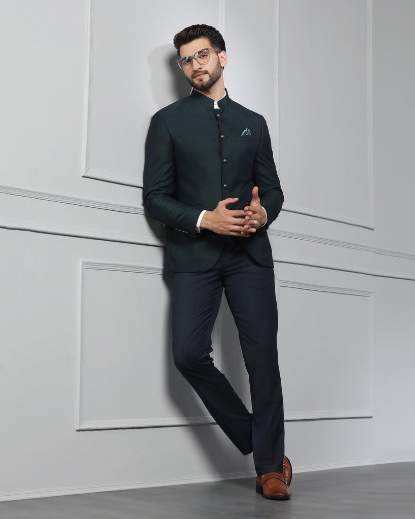 Two Piece Emerald Green Printed Formal Suit - Hellium