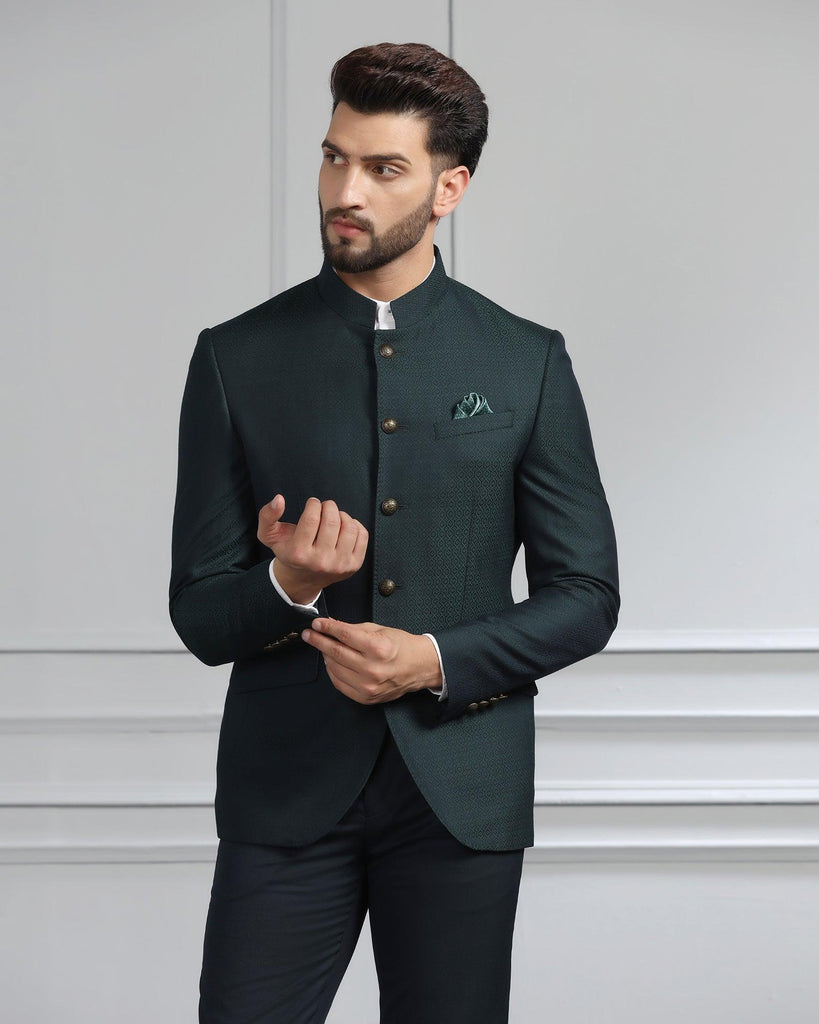 Two Piece Emerald Green Printed Formal Suit - Hellium