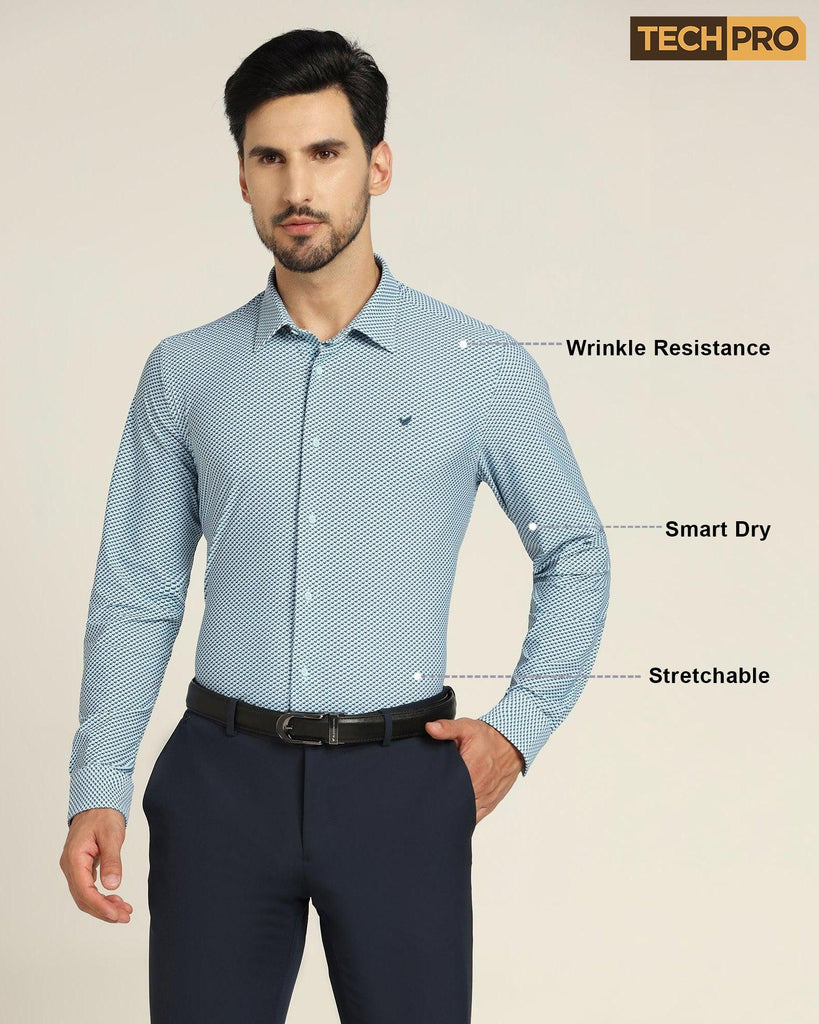 TechPro Formal Blue Printed Shirt - Busy