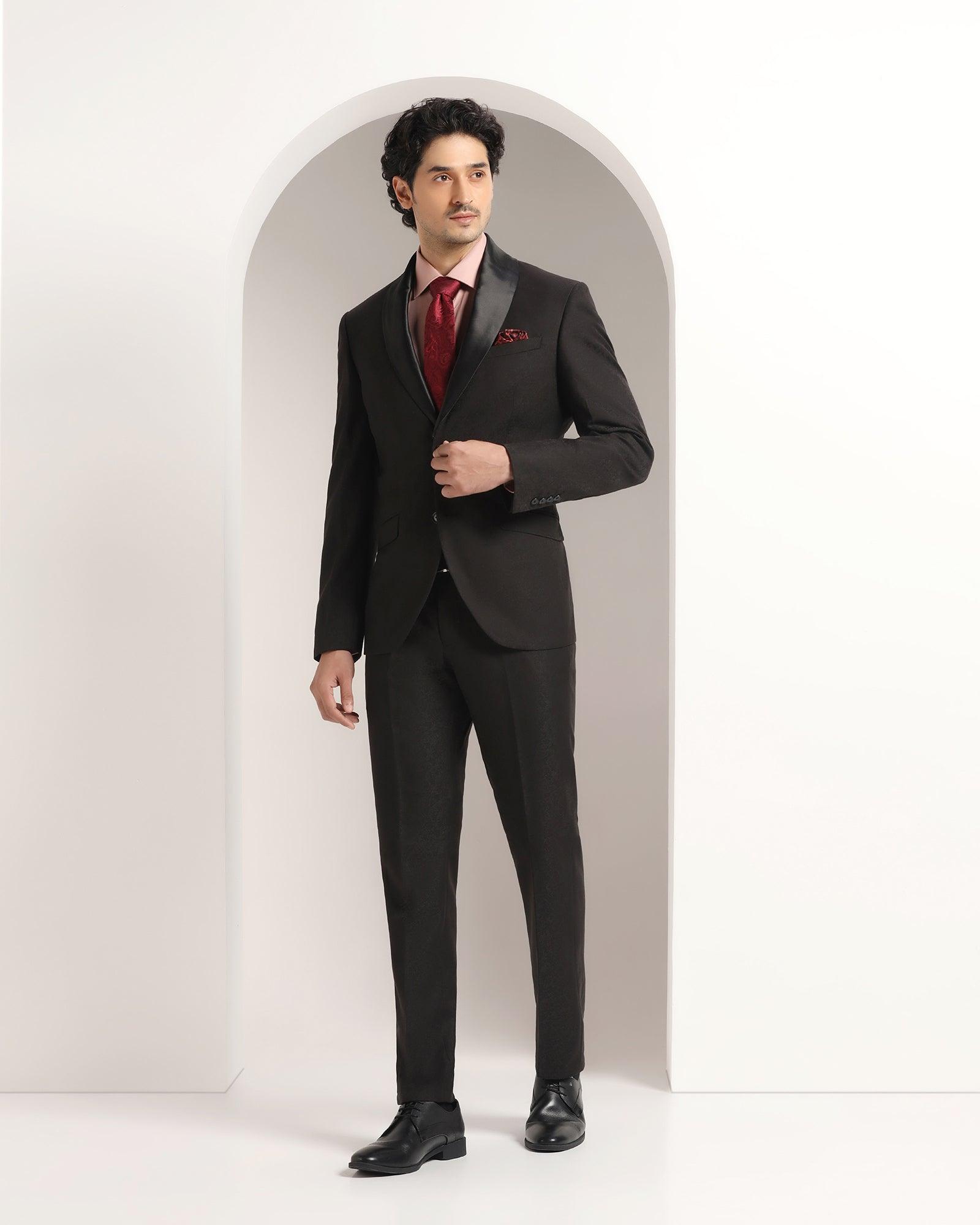 Two Piece Black Printed Formal Suit - Tuxo