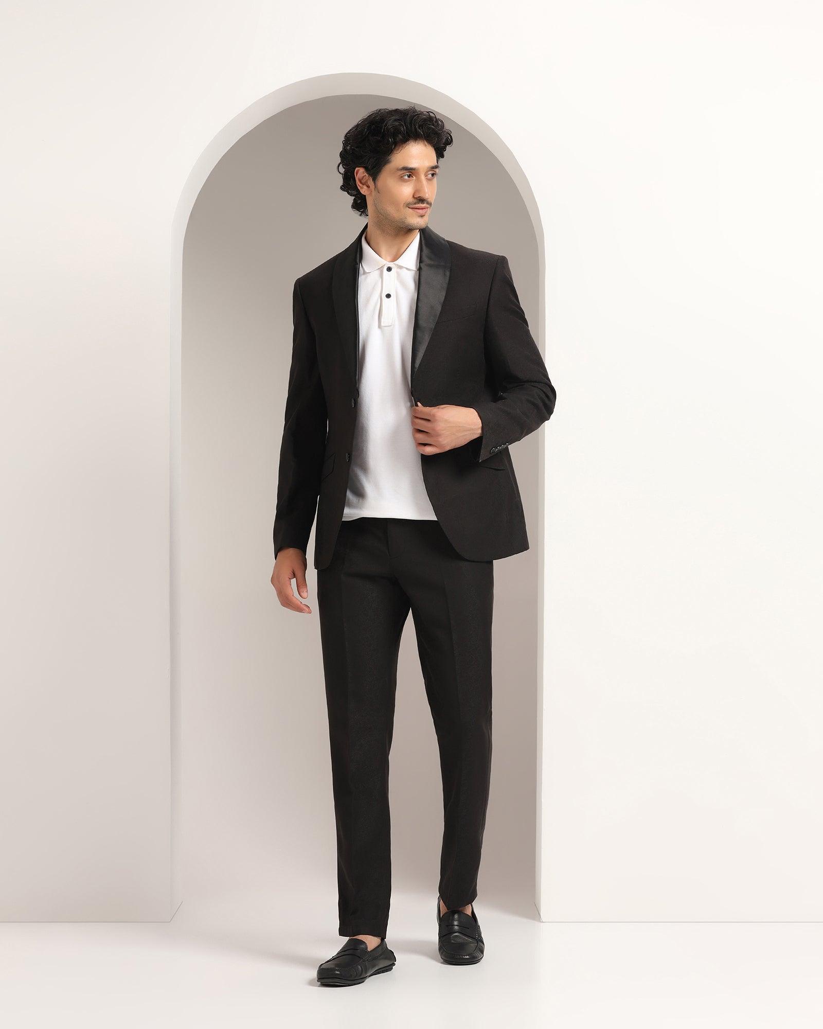 Two Piece Black Printed Formal Suit - Tuxo