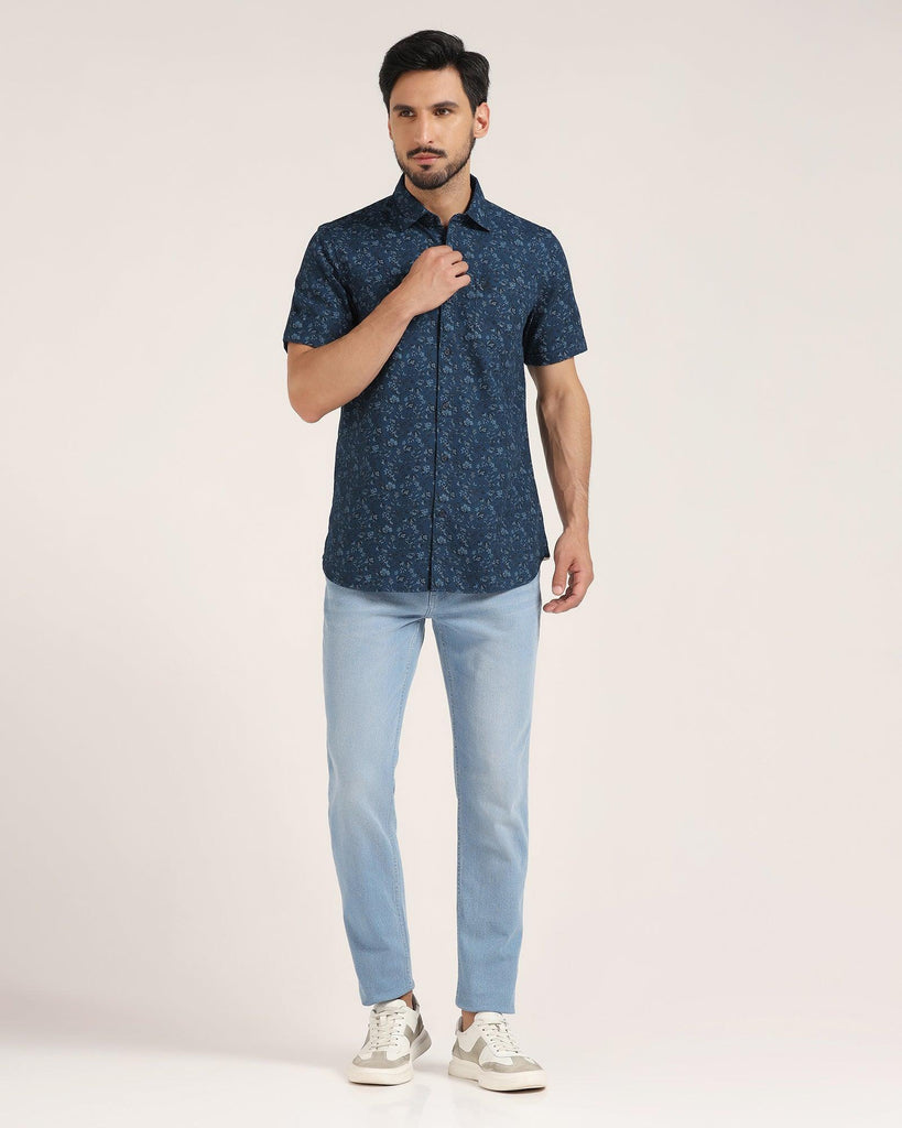 Formal Half Sleeve Blue Printed Shirt - Terry