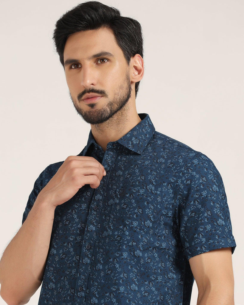 Formal Half Sleeve Blue Printed Shirt - Terry