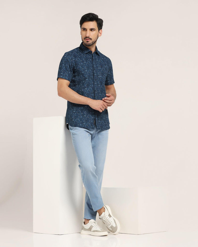 Formal Half Sleeve Blue Printed Shirt - Terry