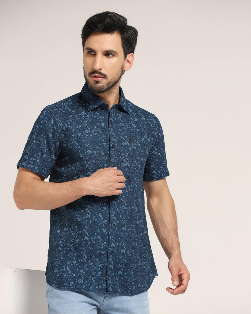 Formal Half Sleeve Blue Printed Shirt - Terry