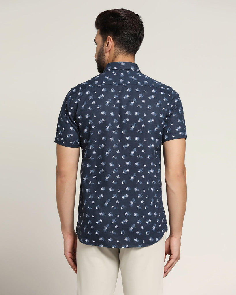 Linen Formal Half Sleeve Navy Printed Shirt - Andre