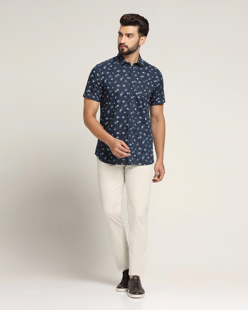 Linen Formal Half Sleeve Navy Printed Shirt - Andre