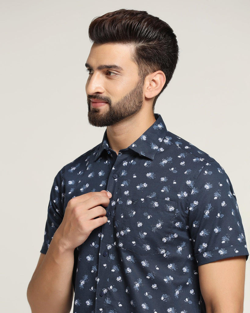 Linen Formal Half Sleeve Navy Printed Shirt - Andre