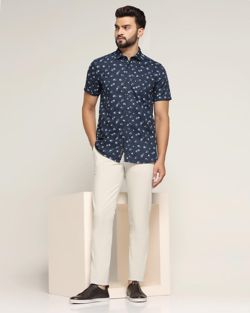 Linen Formal Half Sleeve Navy Printed Shirt - Andre